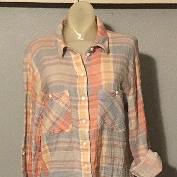 Sanctuary Tops - Sanctuary Tom Boy Plaid Button Down Shirt Large